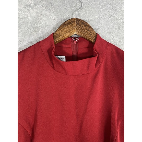 Newport News Dress Sz 14 Red Sleeveless Sheath Mock Neck Cocktail Lined Classic - Picture 2 of 12